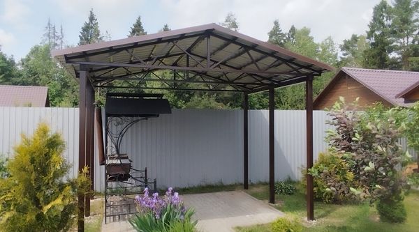 Двускатный навес для дачи с кровлей их профлиста Двускатный навес для дачи с кровлей их профлиста